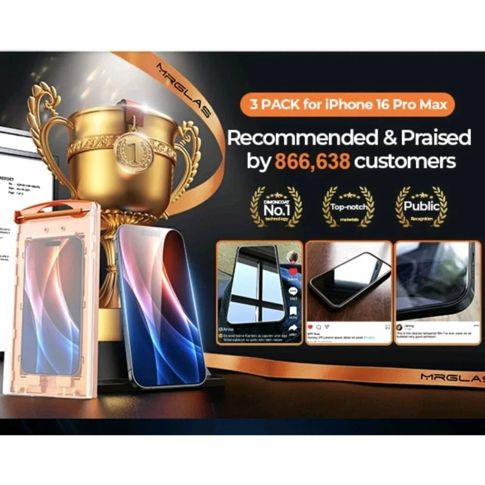MRGLAS 3 Pack for iPone 16 Pro Max‎ Privacy Screen Protector 6.9 Zero Bubble New